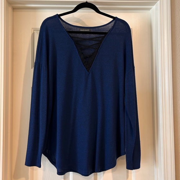 L Bold Elements Blue Sweater Knit Top - Picture 1 of 5